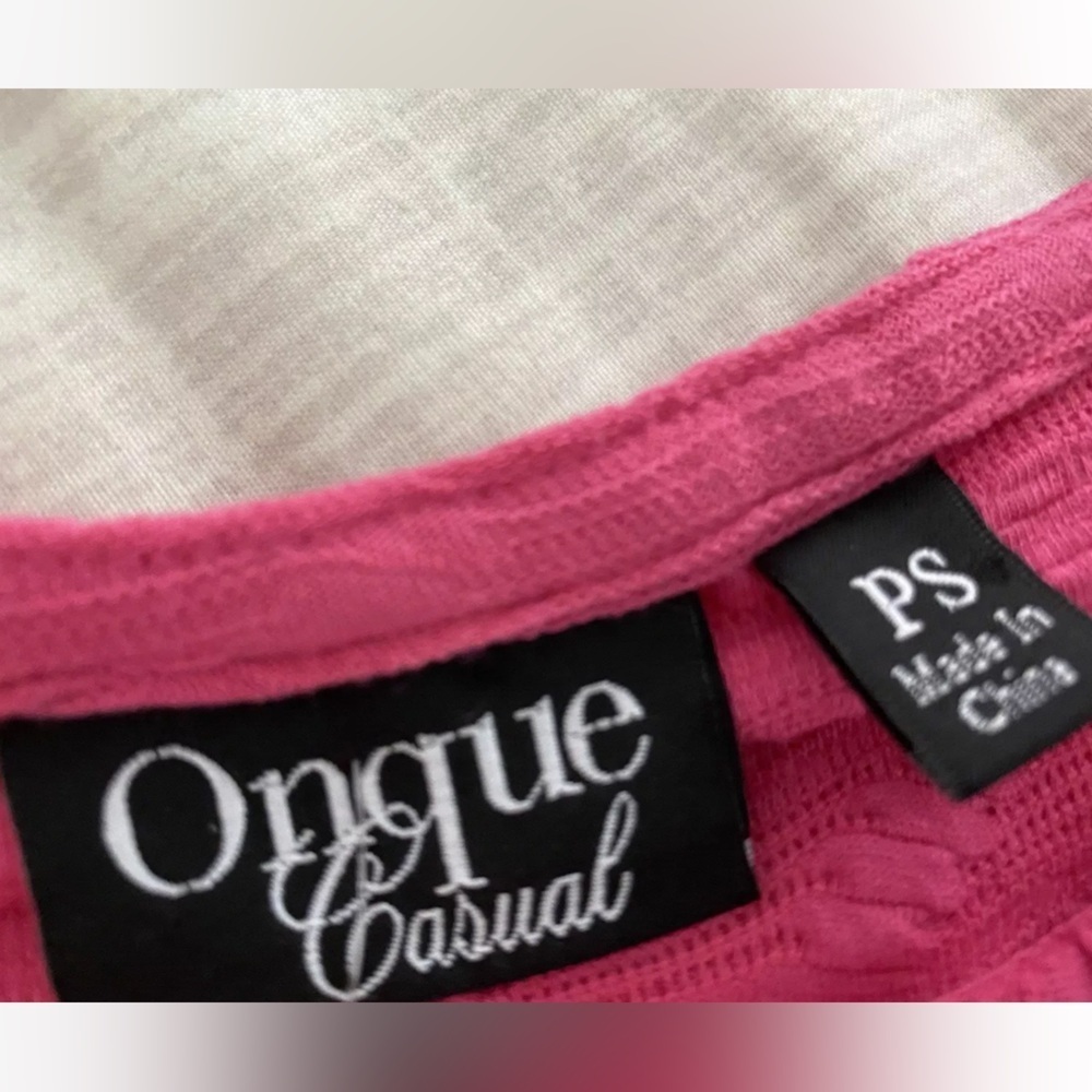 NWT Onque Casual womens 3/4 sleeve pink fuchsia top shirt textured size PS - Picture 6 of 7